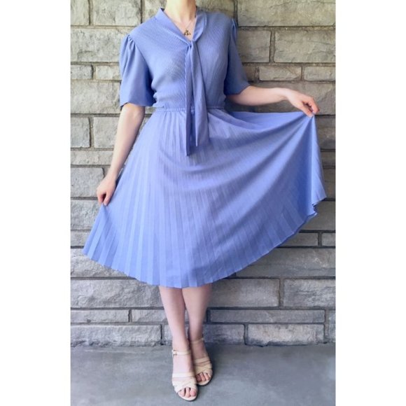 Vintage Dresses & Skirts - 'Afternoon Tea' 1930s Style Vintage Blue Midi Dress / FLASH SALE